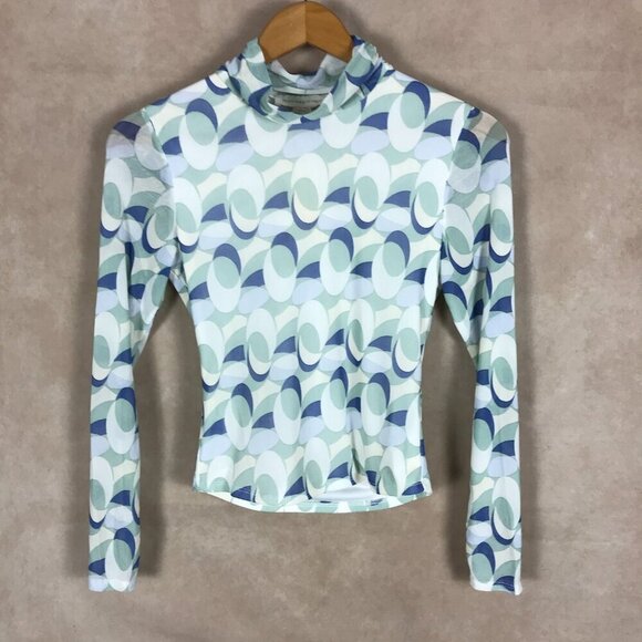 MONTEAU Pastel Illusion Printed Long Sleeve Mesh Top NWT Small - Picture 1 of 7